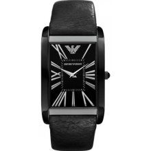 Emporio Armani Men's Super Slim AR2060 Black Calf Skin Quartz Watch with Black Dial