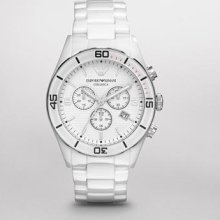 Emporio Armani Men's White Ceramic Bracelet Chronograph Watch Ar1424 In Box
