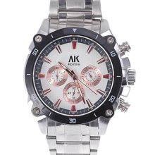 Exquisite Ak Homme Silver Stainless Steel Rose Golden Hands Men's Wrist Watch