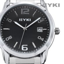 Eyki Vogue Black Date Analog Stainless Steel Men Quartz Wrist Watch Dailyetrade