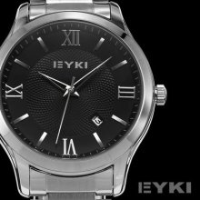 Eyki Vogue Black Dial Date Stainless Steel Men Quartz Wrist Watch Dailyetrade
