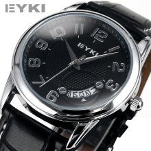 Eyki Vogue Elegant Luxury Date Analog Leather Men Quartz Wrist Watch Dailyetrade