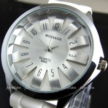 Fashion Analog Quartz Hours Clock Dial White Rubber Unisex Wrist Watch Whp95