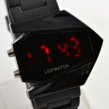 Fashion Cool Airplane Red Led Men Sport Cuff Watch Silicone Digital Lots