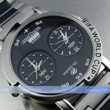 Fashion Dual Time Setting Quartz Hour Analog Unisex Wrist Watch Wh109