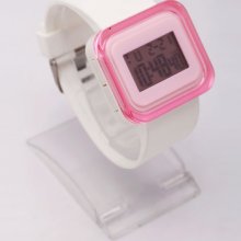 Fashion Girls Sport Pink Dial Silicone Band Digital Display Led Wrist Watch