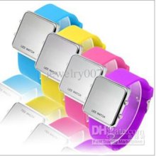 Fashion Led Watch Digital Display Mirror Mens Touch Screen Silicone