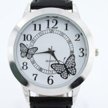 Fashion Lovely Butterfly White Dial Lady Women Quartz Leather Watch U16