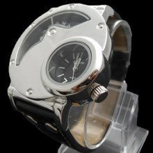 Fashion Mens Dual Time Circular & Analog Sport Watch Gift