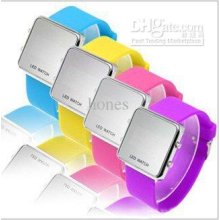 Fashion Silicone Rubber Digital Led Mirror Surface Sports Watches/ca