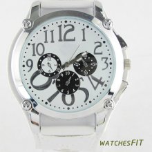 Fashion White Dial Arabic Numerals Clock Leather Band Wrist Quartz Watch