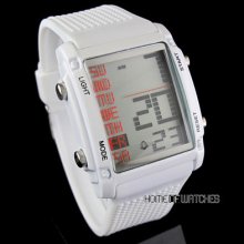 Fashion White Rubber Alarm Led Digital Time Week Display Wrist Watch Teens Gift