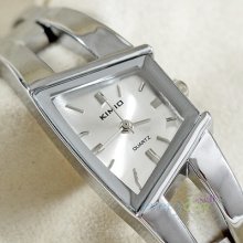 Fashion Womens Steel Silver Lady Quartz Watch Anomaly Case Unique