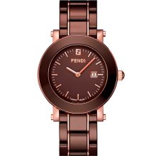 Fendi Large Ceramic Round Case Watch Rose Gold/ Brown