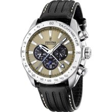 Festina Chrono Bike 2012 Men's Quartz Watch With Beige Dial Chronograph Display And Black Leather Strap F16489/7