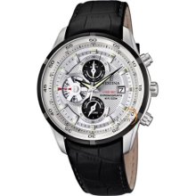 Festina Men's Quartz Watch With Silver Dial Chronograph Display And Black Leather Strap F6821/1