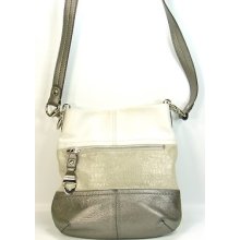 Flawless B Makowsky Silver Gold & White Leather Color Block Crossbody Bag