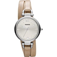 Fossil Brown Georgia Leather Double Band Watch Es3197 In Tin Box 50m