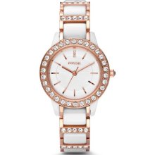 Fossil Ce1041 White Ceramic Rose Gold Tone Ladies Watch