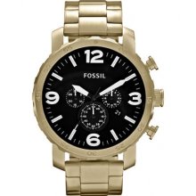 Fossil Chronograph Nate Gold Tone Stainless Steel Bracelet Men's Watch JR1421