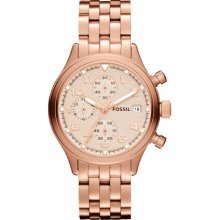 Fossil Compass Rose Goldtone Chronograph Ladies Watch