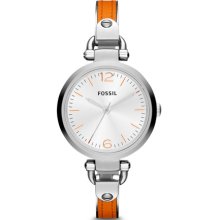 Fossil Georgia Three Hand Stainless Steel and Leather Watch - Orange - ES3257