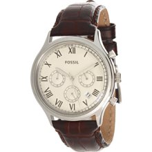 Fossil Men's Ansel FS4738 Brown Leather Quartz Watch with White Dial