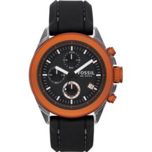 Fossil Mens Decker Silicone Black and Orange Watch