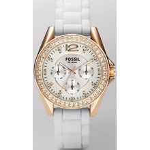 Fossil Riley Multifunction Rose Gold Tone Silver Dial Watch