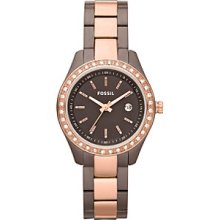 Fossil Unisex ES3000 Pink Stainless-Steel Quartz Watch with Brown ...