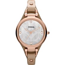 Fossil Womens Georgia Analog Stainless Watch - Brown Leather Strap - Pearl Dial - ES3151