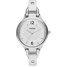 Fossil Womens Georgia Stainless Watch - White Leather Strap - Silver Dial - ES2829