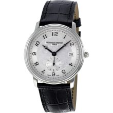 Frederique Constant Slim Line Silver Guilloche Black Leather Mens Watch 245AS4S6