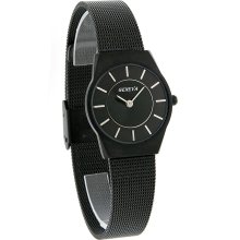 Geneva Ladies Black Finish Stainless Steel Mesh Bracelet Dress Quartz Watch