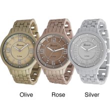 Geneva Platinum Men's Rhinestone Soft-coated Link Watch (Silver)