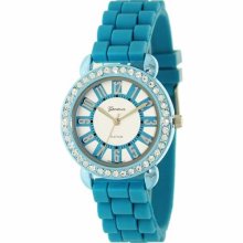 Geneva Platinum Women's 2718.Teal Blue Silicone Quartz Watch with Silver Dial