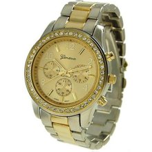 Geneva Platinum Women's 9073.TwoTone Silver Stainless-Steel Quartz Watch with Gold Dial