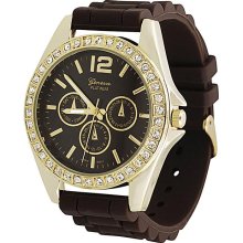 Geneva Women's 'Platinum' Brown Chronograph-style Silicone Watch