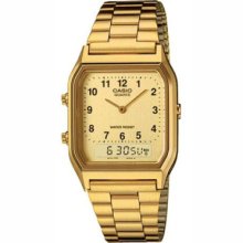 Genuine Casio Watch Dual Time Gold Aq-230ga-9b Aq230