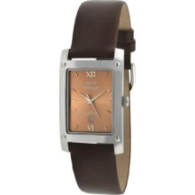 Gino Franco 949Br Men'S 949Br Square Stainless Steel Genuine Leather Strap Watch