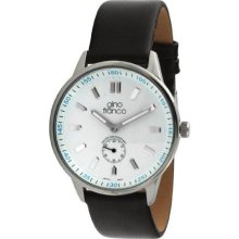 Gino Franco 992Bk Men'S 992Bk Round Stainless Steel Genuine Leather Strap Watch