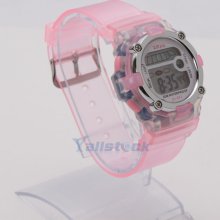 Girls Day Date Waterproof Digital Led Silicone Electronic Sport Wrist Watch Pink