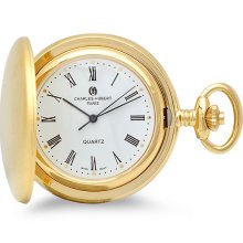 Gold tone quartz pocket watch & chain by charles hubert #3410