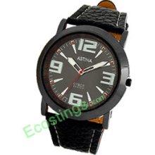 Good Textured Leather Watchband Round Men's Watch