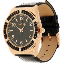 Gossip Baguette Rosetone Case Watch with Leather Strap - Black - One Size