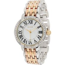 Gossip Highly Polished Bracelet Link Watch with Crystal Bezel - Tri-Color - One Size