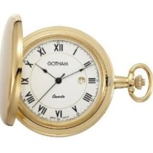 Gotham Men's Gold-Tone Satin Covered Quartz Date Pocket Watch #