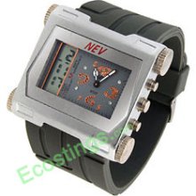 Gray Strap + Cube Case 2 in 1 Digital & Quartz Multifunction Wristwatch