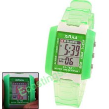 Green Ditial Sports Alarm Wrist Watch Stopwatch for Kids