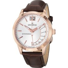 Grovana Men's Silver Dial Brown Leather Strap Day Date Quartz